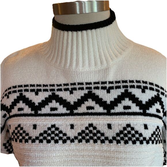 Christian Siriano Chenille Sweater Nordic Fair Isle Mock Neck Ski Soft Sz Large - Picture 3 of 11
